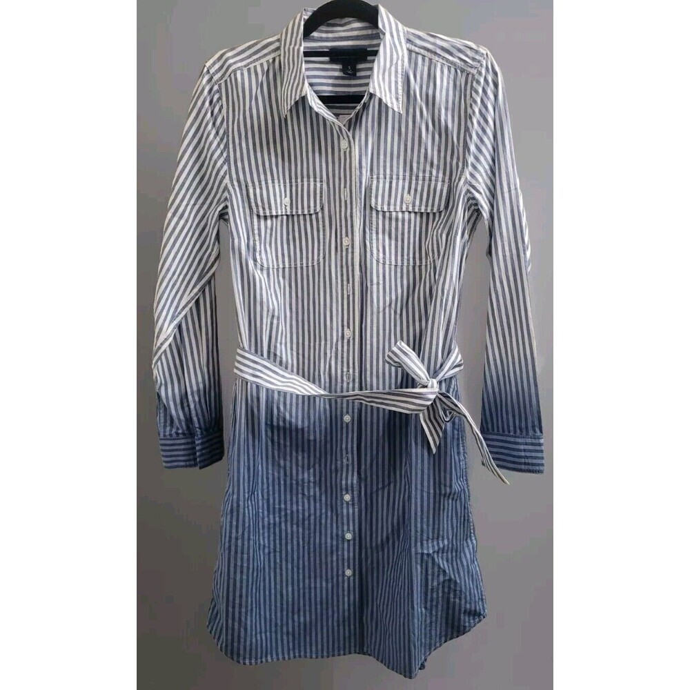 LANDS' END Size S 100% Cotton Poplin Button Front L/S Belted Shirt Dress NEW